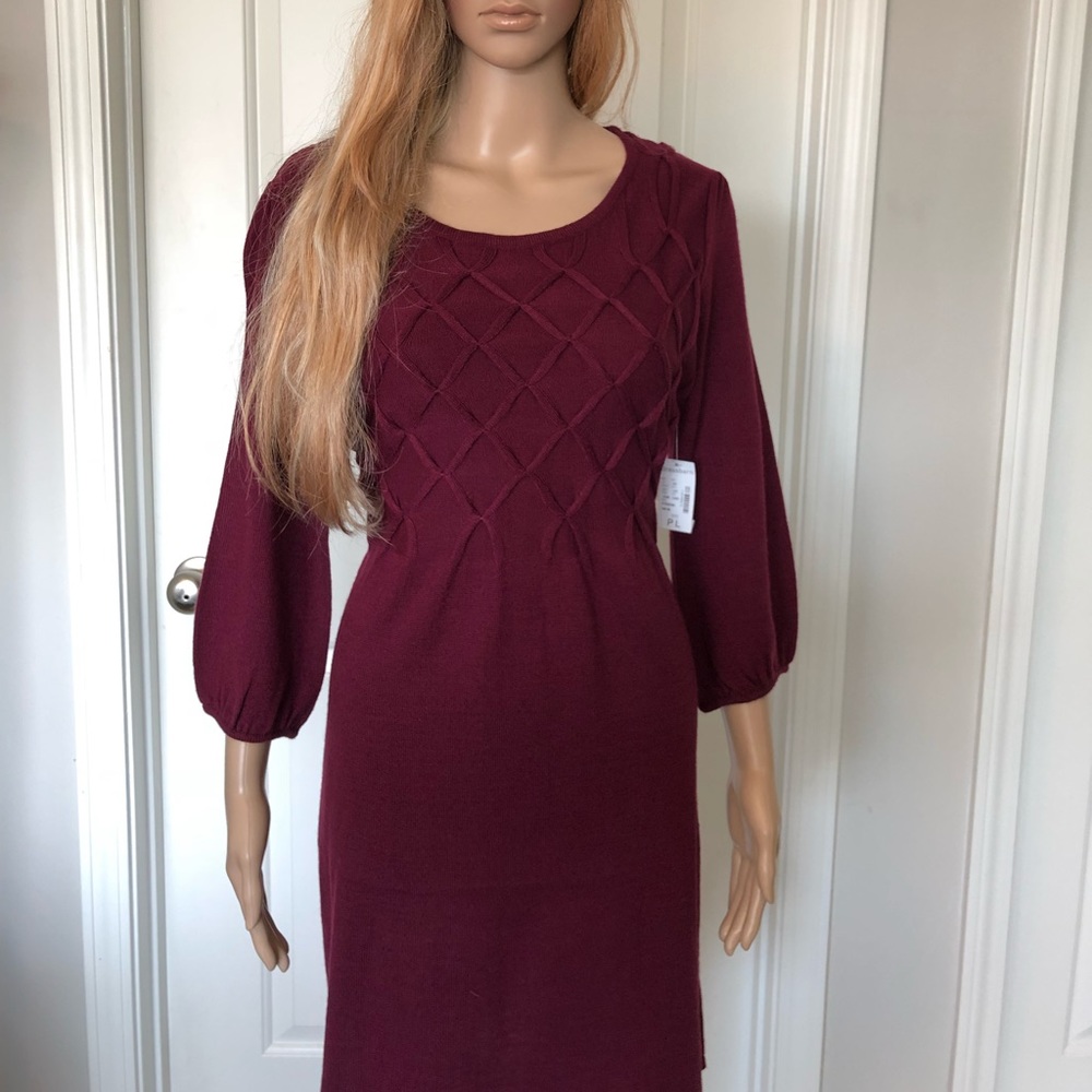 NWT Dress Barn Maroon Sweater Dress L Knee Length - Picture 2 of 8